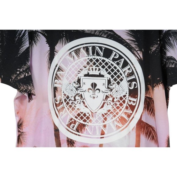 Balmain Mens Sunset Palm Coin Logo T Shirt Size Large Ombre Pink Blue Cotton - Picture 3 of 6